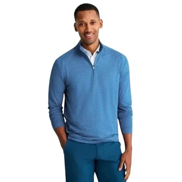 Johnnie-O Vaughn Striped Performance 1/4 Zip Pullover Athleisure Blue - Large