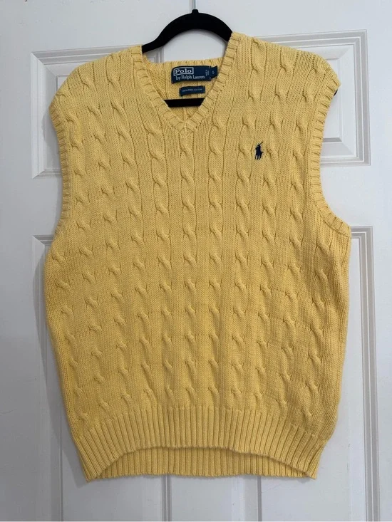 Vintage Polo by Ralph Lauren Men’s Pima cotton Cable-Knit V-Neck Sweater Vest