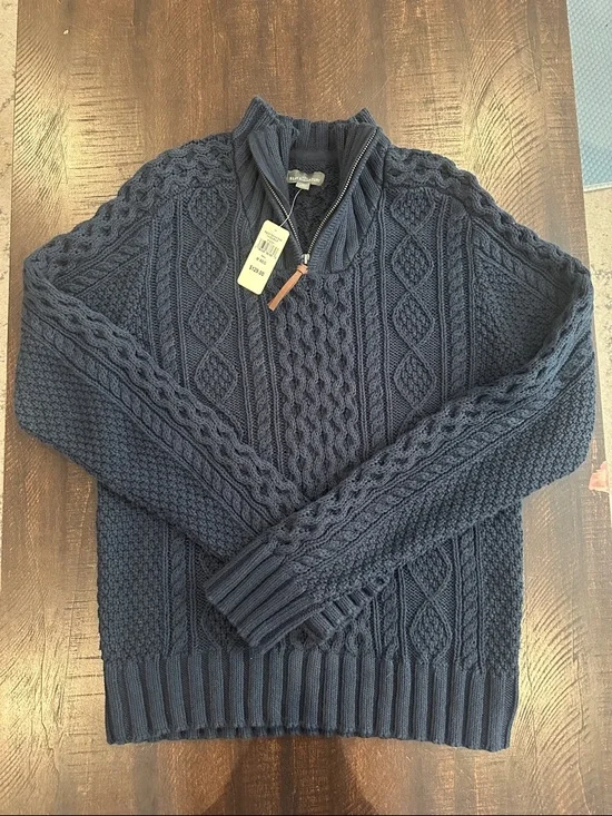 Men's Navy Cable-Knit Quarter-Zip Sweater