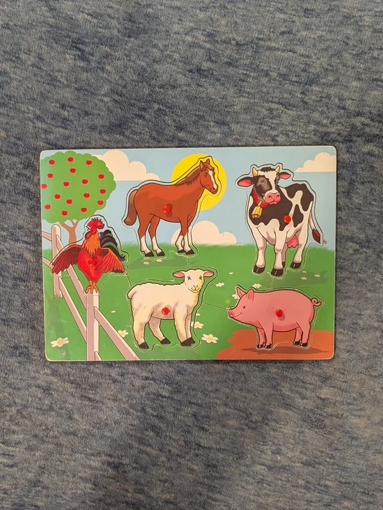 Wooden Farm Animal Puzzle Board - 5 Pieces