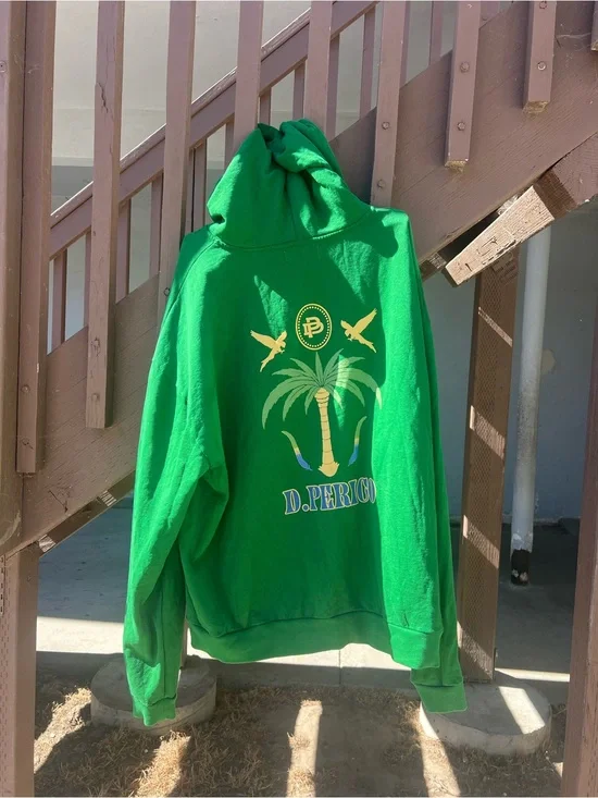 Green V-Neck Sweater with Palm Graphic