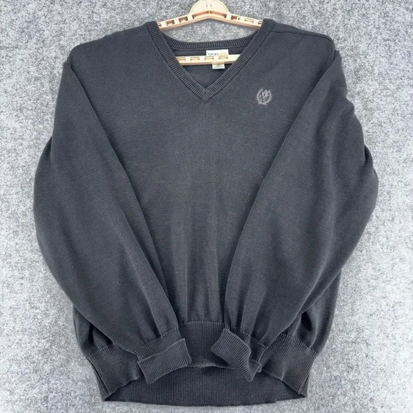 Izod Club Mens XXL V-Neck Sweater 100% Egyptian Cotton Gray Made in USA Vintage