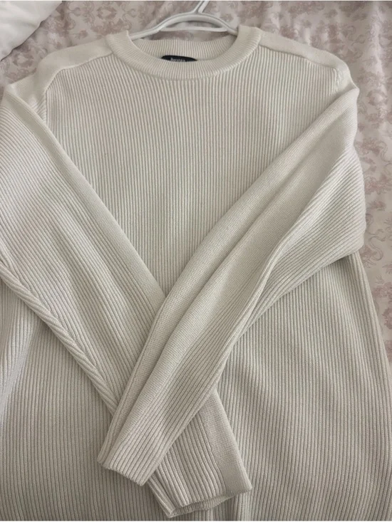 Cream Ribbed Crewneck Sweater - Women's Lightweight Knit