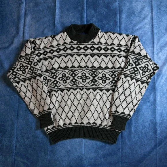 Vintage Woolrich USA Nordic Fair Isle Knit Sweater Green White Men's L