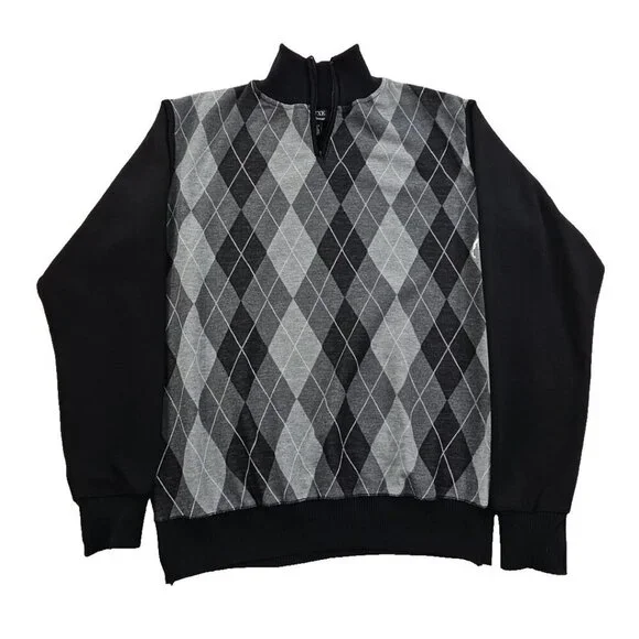 Deluxe Homme 1/4 Zip Pullover Sweater Men's XL Black & Gray‎ Harlequin Luxury