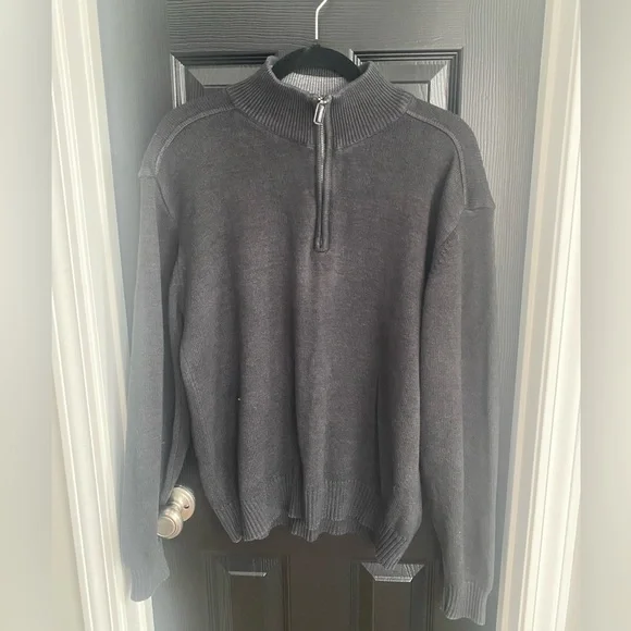 Oscar de la Renta Mens Gray Quarter-Zip Sweater-Size L