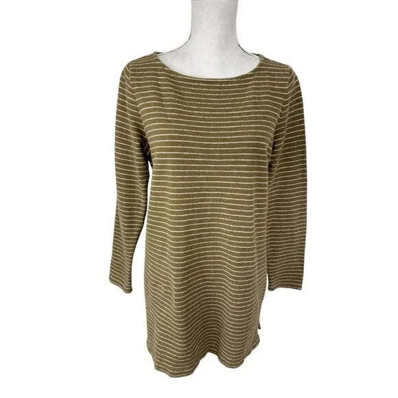 J. Jill Women's M Boatneck Tunic Sweater Chartreuse Striped Long‎ Sleeve