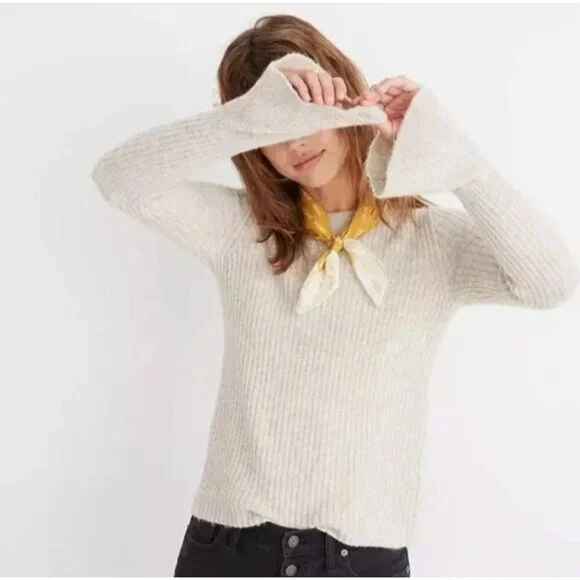 Madewell Wool Blend Flared Sleeve Lightweight Fall School Sweater Sz XS Oatmeal