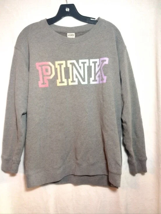 Victoria's Secret  Pink Ombre Rainbow Campus Pullover Crew Neck Varsity Sweater