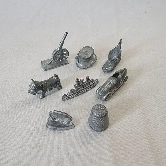 8pc Lot Set Vintage 1961 Monopoly Movers Tokens Pieces hat dog thimble iron ship
