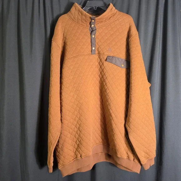 Heybo Outdoors Quilted Pullover Mens XXXL Brown Diamond Stitch Snap Mock Neck