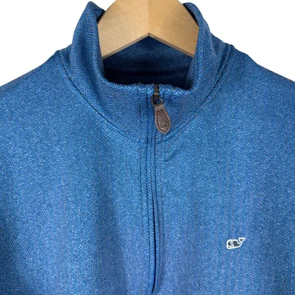 Vineyard Vines Herringbone Quarter Zip Pullover Sweater Mens M Blue