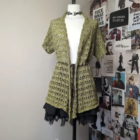 Open Knit Short Sleeve Cardigan Boho