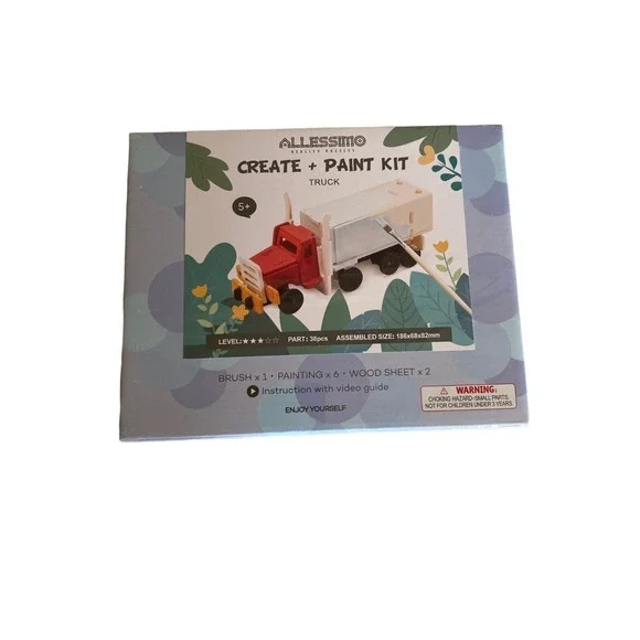 Allessimo 3D Wooden Puzzle Truck Create + Paint Kit 38pc‎ DIY