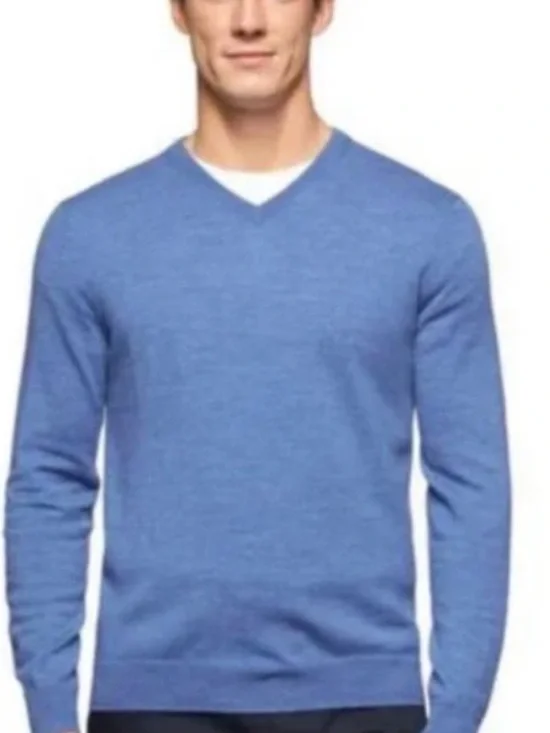 Calvin Klein Men's Merino Wool V-Neck Pastel Blue Sweater M Preppy Classic Quiet