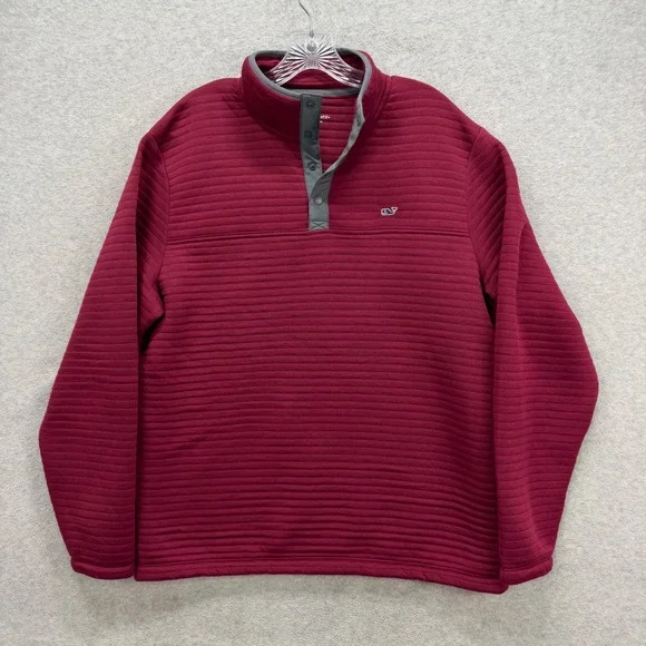 Vineyard Vines Pullover Mens Large Burgundy Ribbed Snap‎ T Mock Neck Sweater