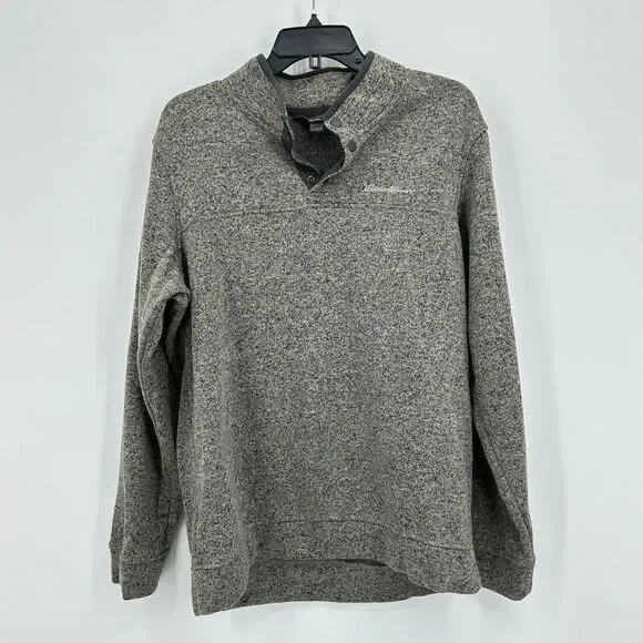 Eddie Bauer Radiator Sweater Mens L Gray Green Fleece Mock Neck Outdoor‎ Hiking