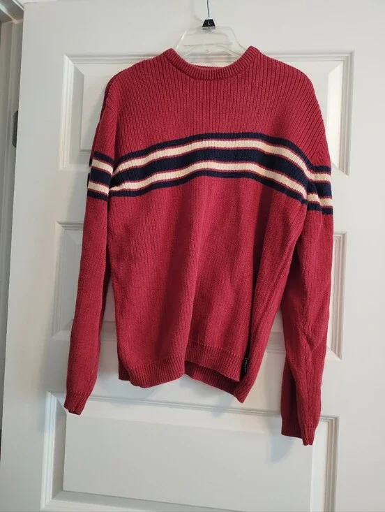 Vintage American Eagle Men's Red Striped Crewneck Sweater Size Medium