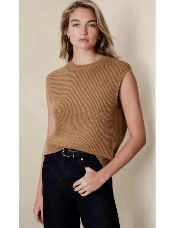 Banana Republic Factory Ribbed Sweater Vest  Sleeveless Knit Shell Camel tan
