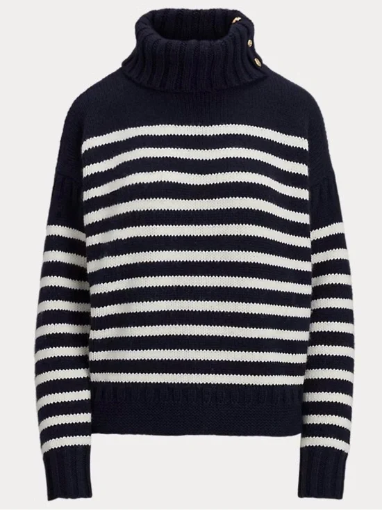 Lauren Ralph Lauren Striped Wool-Blend Turtleneck Sweater MSRP $245