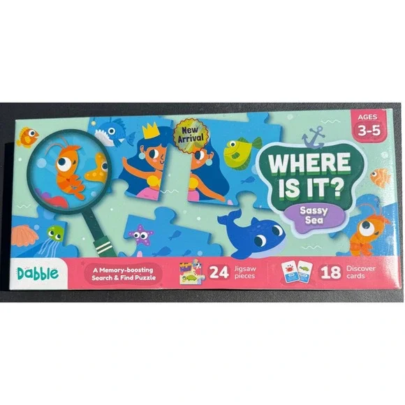 Dabble Jigsaw Puzzle Search And Find Sassy Sea 24‎ Piece Ages 3-5 Blue