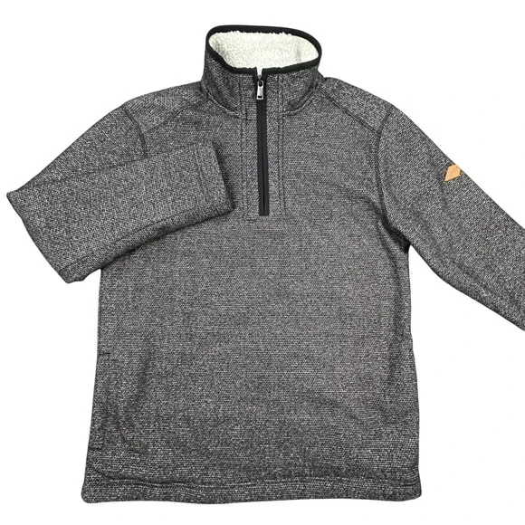 ORVIS Sherpa Lined Quarter Zip Pullover Heavy Sweater Men M Gray Scallop Pattern