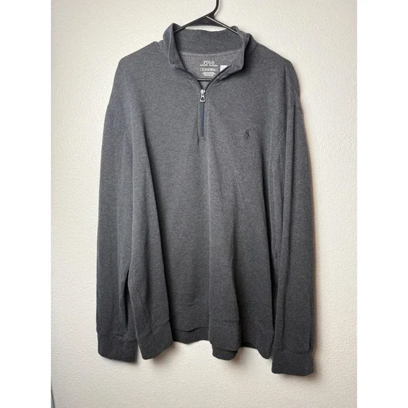 Polo Ralph Lauren Men's XL Gray Herringbone Quarter Zip Pullover Pony Logo