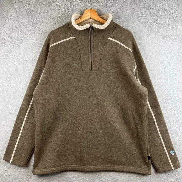 Kuhl Revel 1/4 Zip Sweater Mens XL Brown Sherpa Lined Collar Pullover Fleece