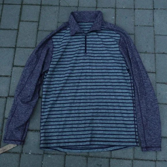 Lululemon Men's Surge Warm 1/4 Zip Pullover Yachtie Stripe Heathered Purple XL