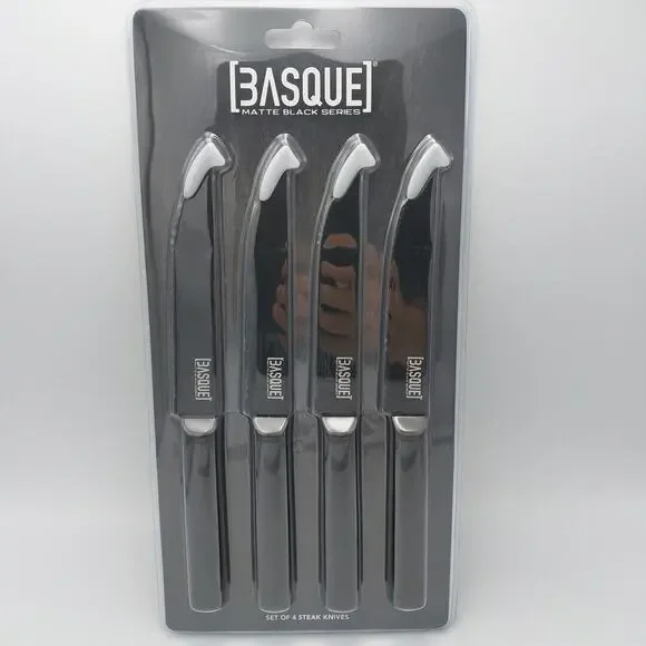 Basque Matte Black Series‎ Steak Knives. Set Of 4. New In Package.