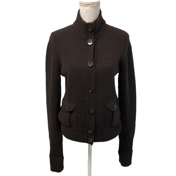 Henri‎ Bendel Wool Cashmere Cardigan Sweater Jumper Womens Large Brown Old Money