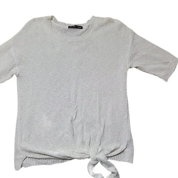 Women's United States Sweaters Open Knit Micro Crochet Knot Tied L Cream White