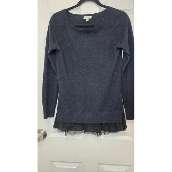 Garnet Hill Sweater Womens XS Black Cashmere Lace Hem Layered Knit Dark Grunge
