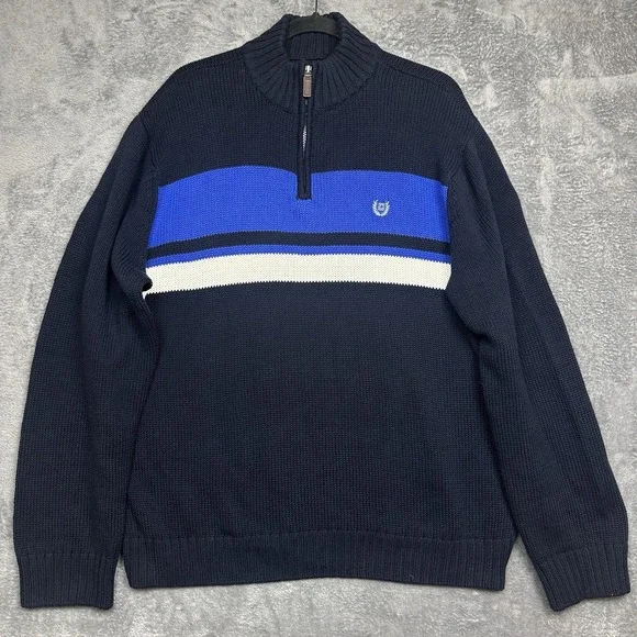 Chaps Pullover Sweater Men's Size‎ XL Black Blue 1/4 Zip 100% Cotton Preppy Y2K