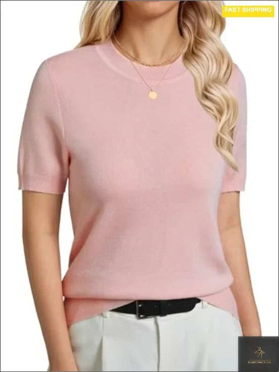Soft Wool Blend Knit Short Sleeve Sweater Pullover Casual