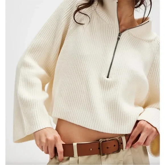 NEW Free People Sugar Ivory Greta Half Zip Pullover Sweater Sz XL NWOT