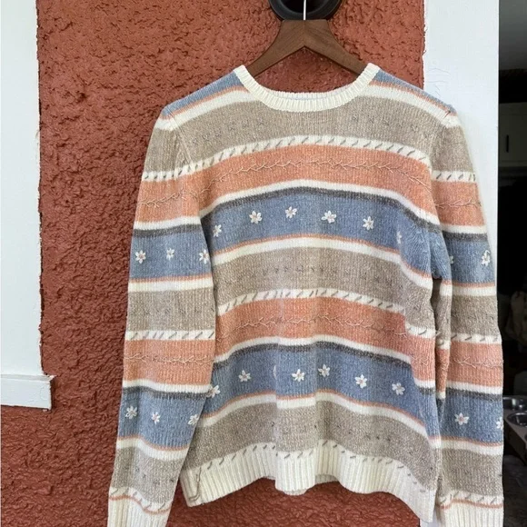 Alfred Dunner Textured Striped Pastel Chenille Knit Sweater Petite XL Cottage