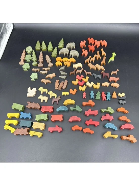 Assorted Wooden Animal & Vehicle Toy Set - Multicolor