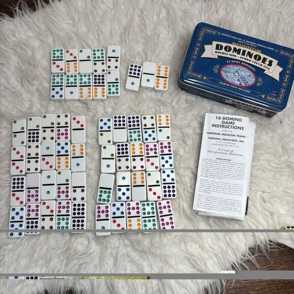 Cardinal Dominoes 52/55 Pieces Double Jumbo Dot 16 Games + Mexican Train Game
