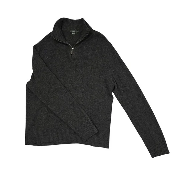 J.Crew Quarter Zip Sweater Mens XL Charcoal Gray 100% Lambs Wool Pullover Warm