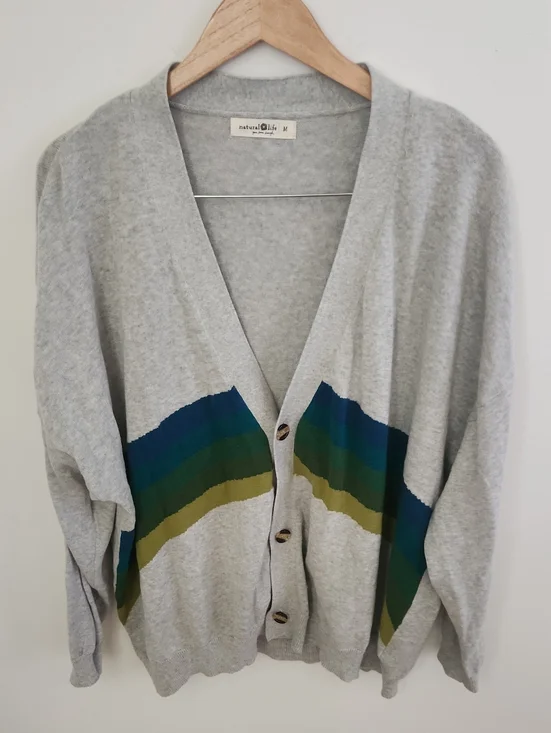 NATURAL LIFE Live Happy Light Gray Color Block Button Down Cardigan Medium
