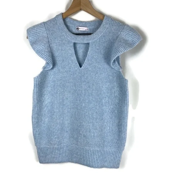 Y2K Girlcore Choker V-Neck Sweater Vest Pastel Blue Size Medium School Coquette