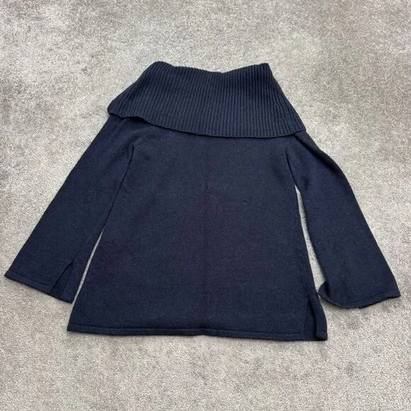 UGG Franca Funnel Off Shoulder Tunic Sweater Womens Large Navy Blue Wool Blend