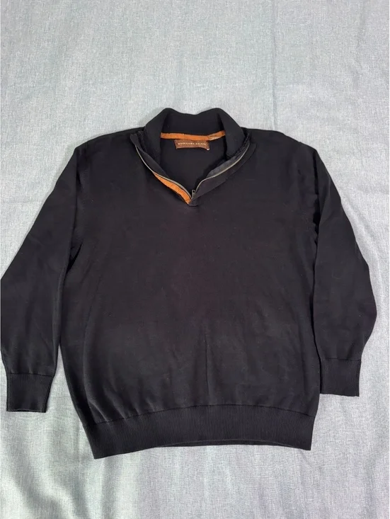 Woodland Trail Black Quarter Zip Pullover Sweater with Brown Trim