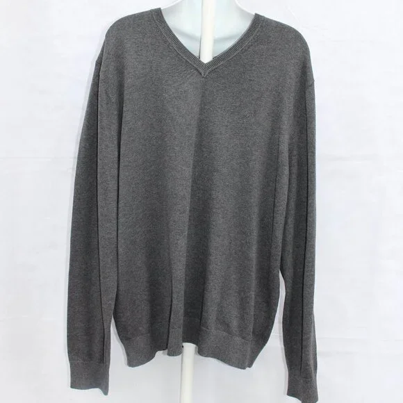 Michael Kors Men’s Vneck Pullover Grey Long Sleeve Sweater Size XL 100% Cotton