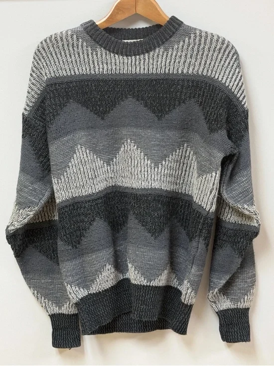 Vintage Michael Gerald Gray and White Geometric Pattern Sweater Mens Size M