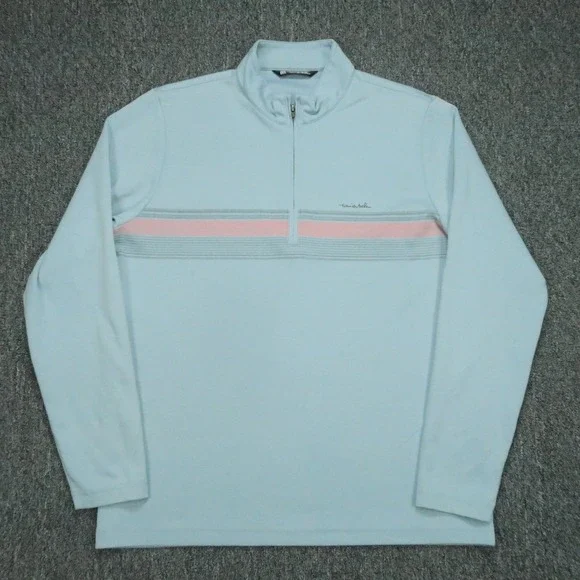 Travis Mathew Pullover Mens Large Blue‎ Chest Stripe Quarter Zip Performance
