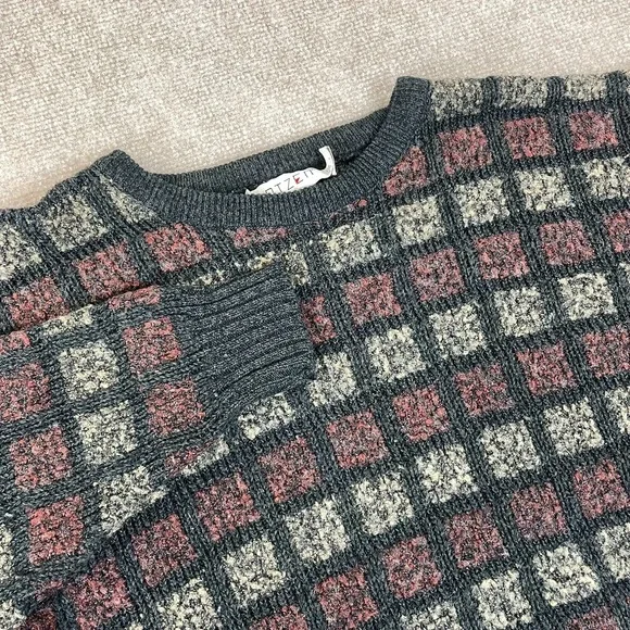 Vintage Jantzen Sweater Mens Large Multicolor Textured Plaid Tight Knit Ribbed