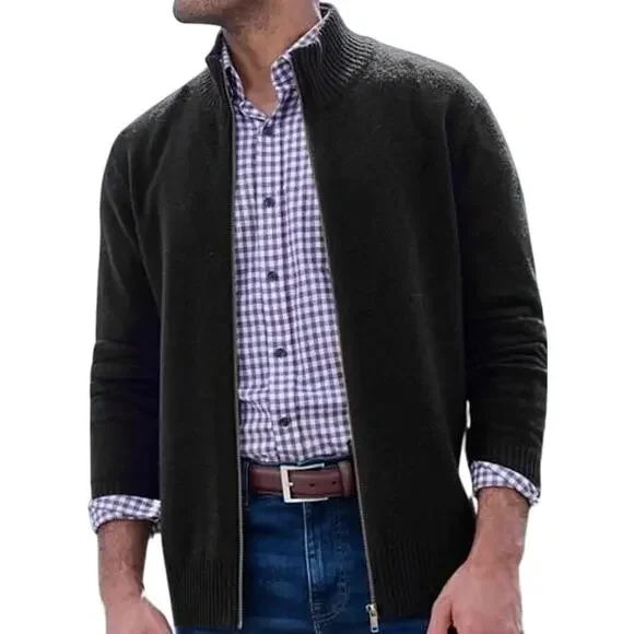 Woolovers Lambswool Lincoln Zipper Cardigan Sweater Trim 100% Wool Charcoal XL
