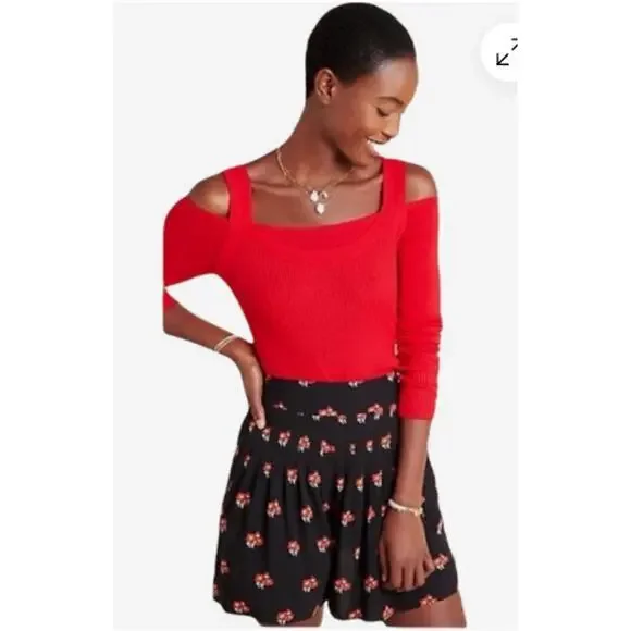 Anthropologie Jamie Red Cold Shoulder Ribbed Knit Sweater Women’s XS
